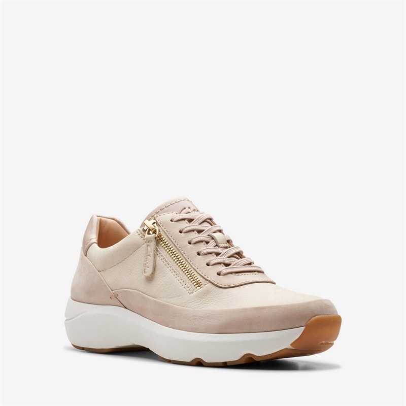 Clarks Premium Womens Tivoli Side Zip Trainers 1242 Sand Combi - Image 4