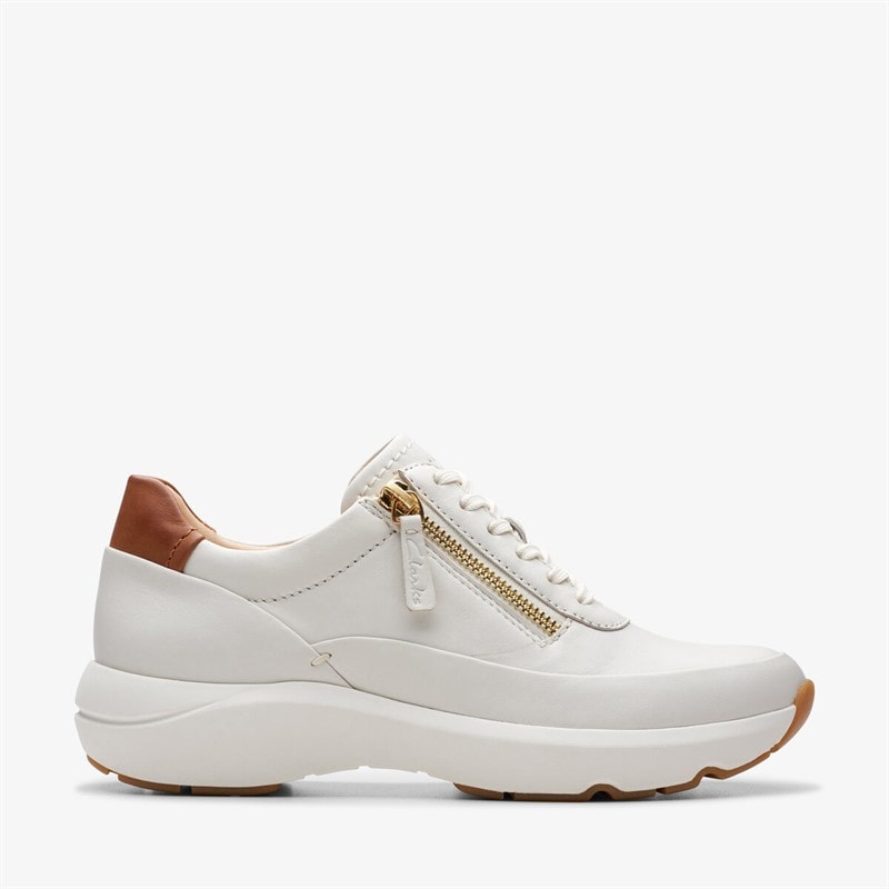 Clarks Premium Womens Tivoli Side Zip Trainers 1238 Off White Lea