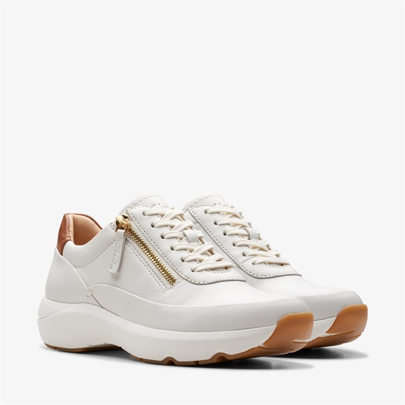 Clarks Premium Womens Tivoli Side Zip Trainers 1238 Off White Lea - Image 2