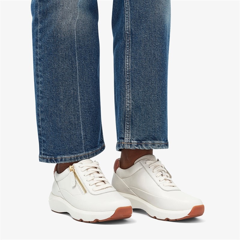 Clarks Premium Womens Tivoli Side Zip Trainers 1238 Off White Lea - Image 4