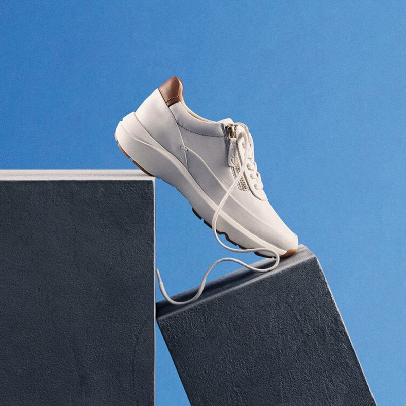 Clarks Premium Womens Tivoli Side Zip Trainers 1238 Off White Lea - Image 5