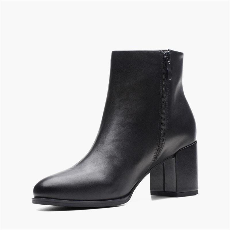 Clarks Womens Freva 55 Side Zip Boots Black Leather - Image 3