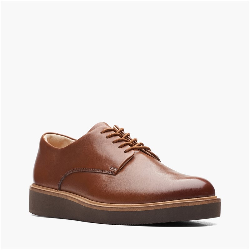 Clarks Womens Glickly Derby Shoes Dark Tan Leather - Image 2