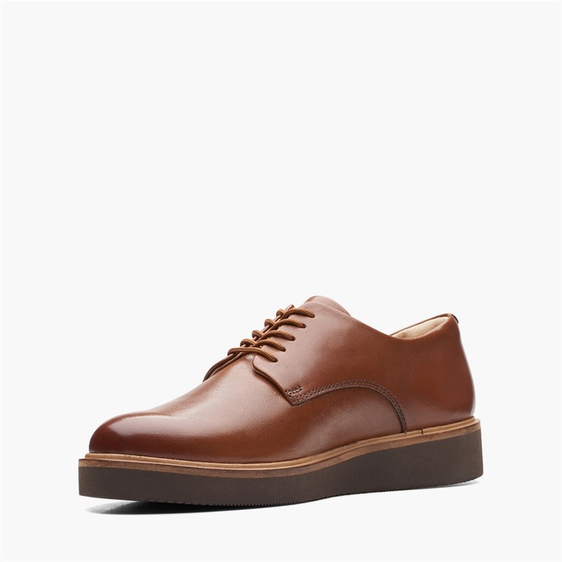 Clarks Womens Glickly Derby Shoes Dark Tan Leather - Image 4