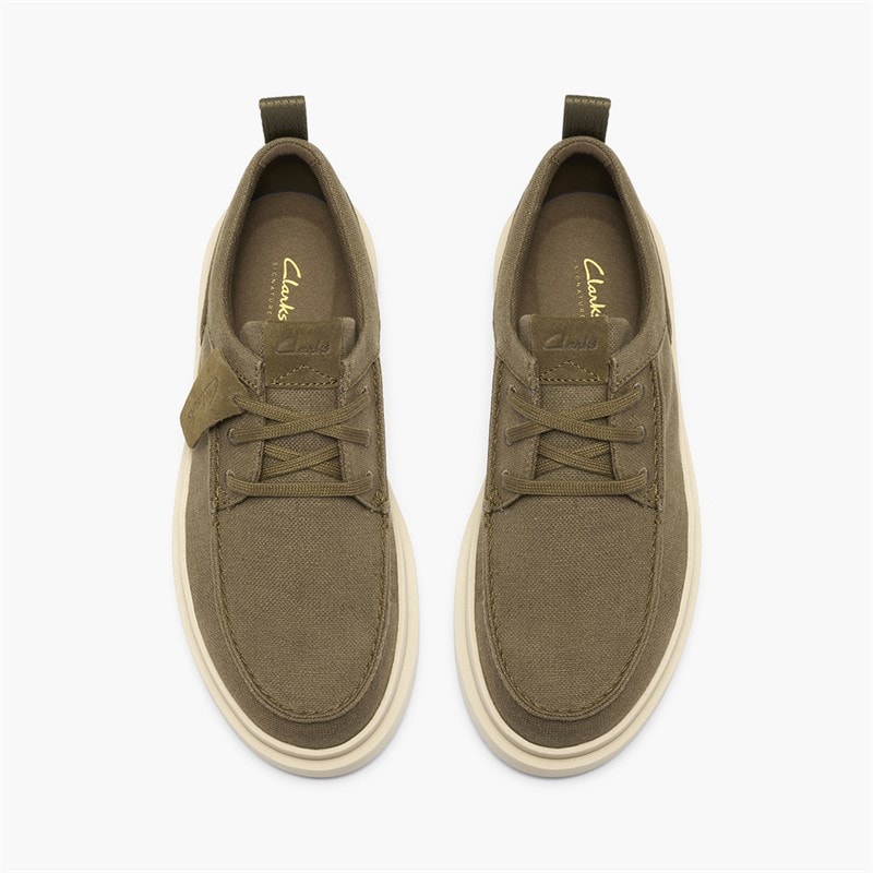 Clarks Mens Polden Moc Shoes Olive Canvas - Image 2