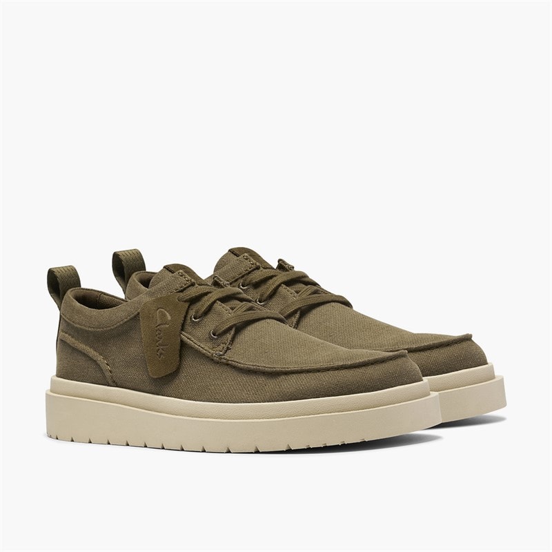 Clarks Mens Polden Moc Shoes Olive Canvas - Image 4