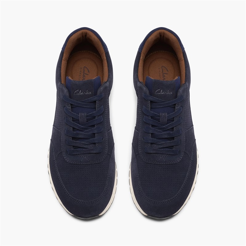 Clarks Mens Radwell Tie Trainers Navy Suede - Image 3