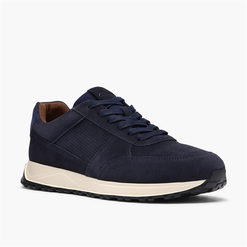 Clarks Mens Radwell Tie Trainers Navy Suede - Image 4