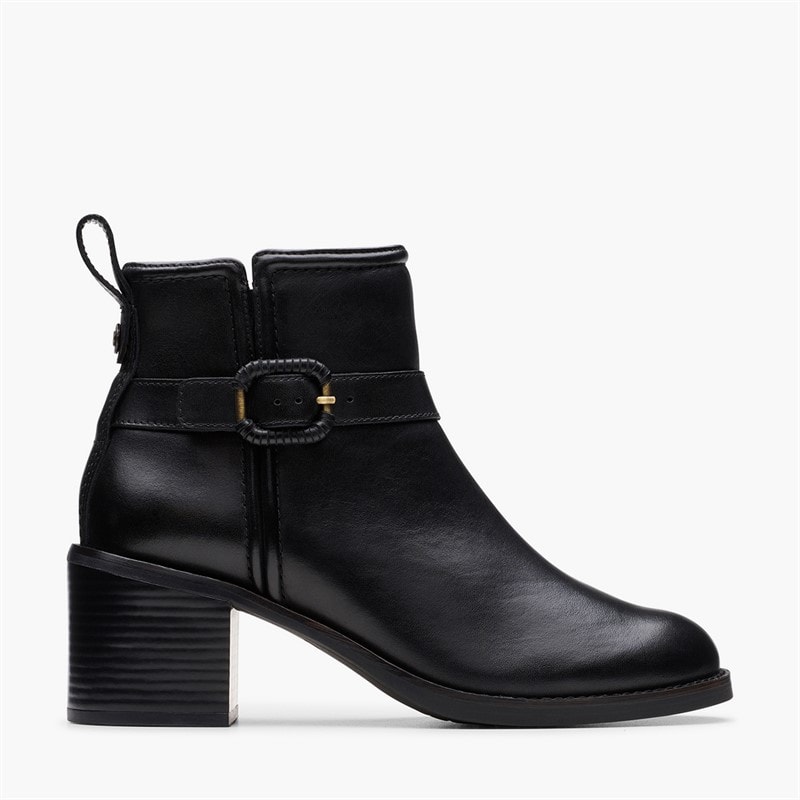 Clarks Womens Chamberly Trim Block Heel Boots Black Leather