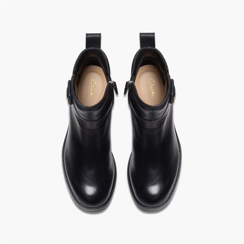 Clarks Womens Chamberly Trim Block Heel Boots Black Leather - Image 2