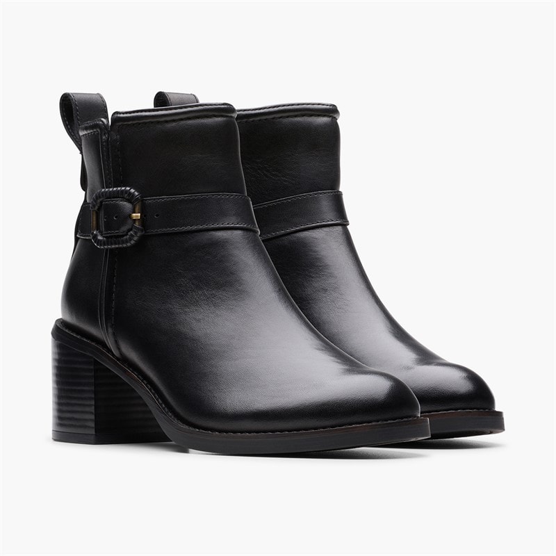 Clarks Womens Chamberly Trim Block Heel Boots Black Leather - Image 4