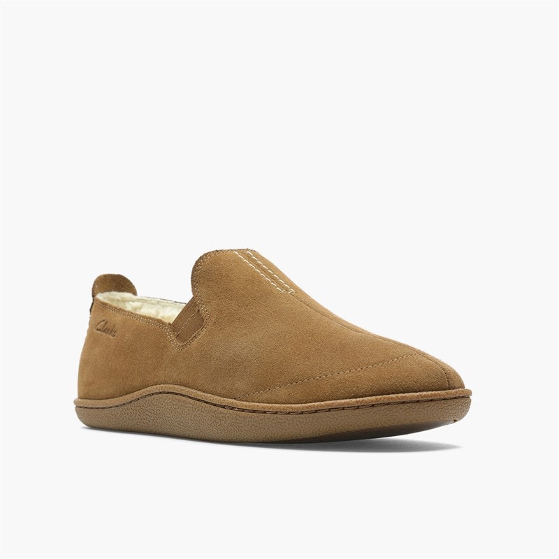 Clarks Mens Home Moc Slippers Tan Suede - Image 2