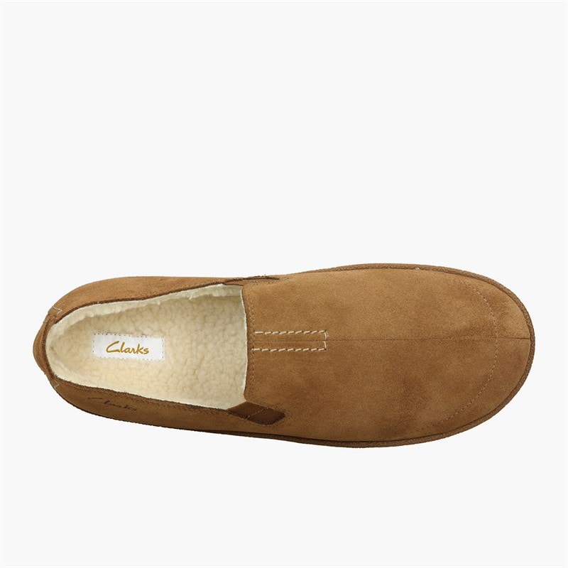 Clarks Mens Home Moc Slippers Tan Suede - Image 4