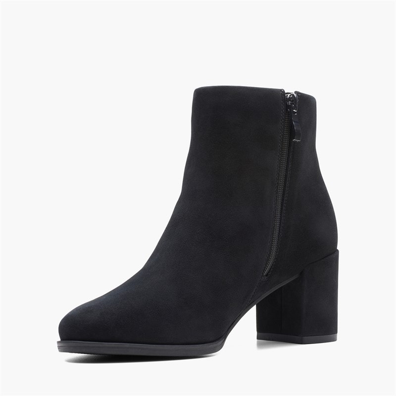 Clarks Womens Freva 55 Side Zip Boots Black Suede Black Sde - Image 4