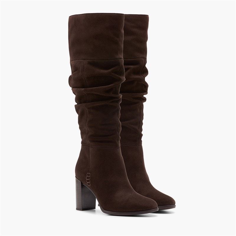 Clarks Womens Freva 85 Slouch Tall Boots Dark Brown Suede - Image 4