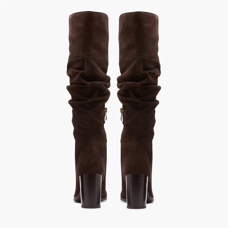 Clarks Womens Freva 85 Slouch Tall Boots Dark Brown Suede - Image 5