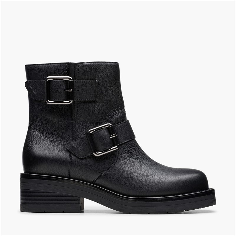 Clarks Womens Rebelle Buckle Boots Black Leather