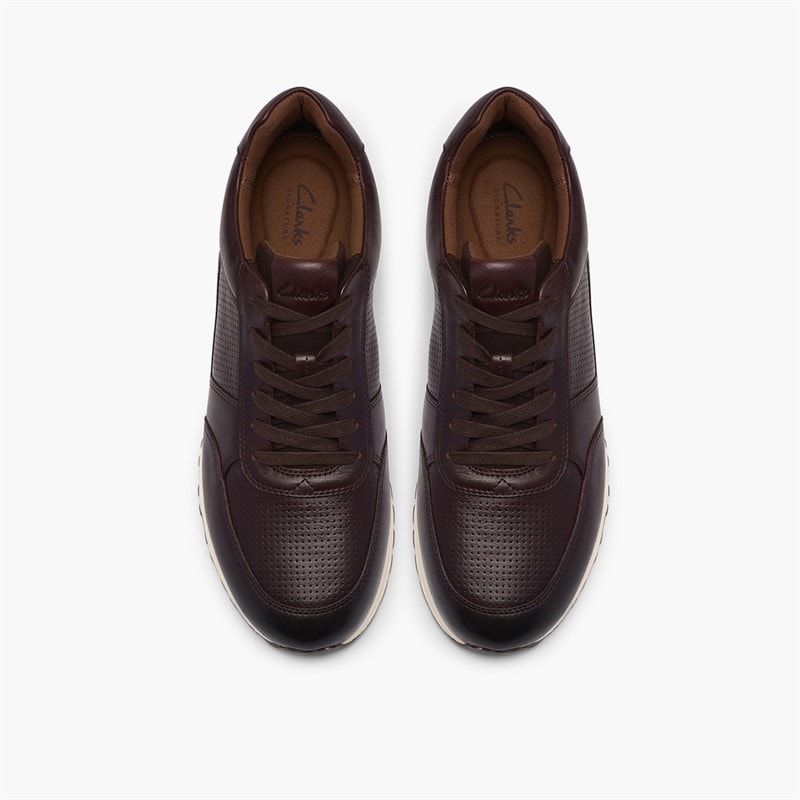 Clarks Mens Radwell Tie Trainers Brown Leather - Image 2