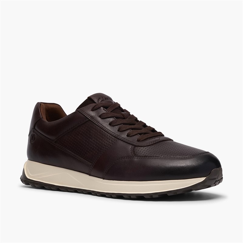 Clarks Mens Radwell Tie Trainers Brown Leather - Image 4