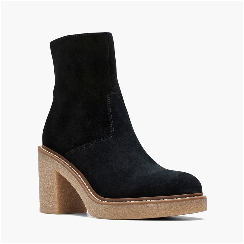 Clarks Womens Colden Up Block Heel Boots Black Suede - Image 2