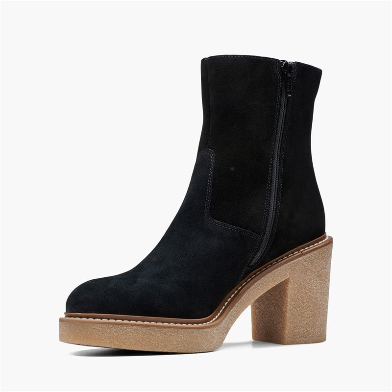 Clarks Womens Colden Up Block Heel Boots Black Suede - Image 3