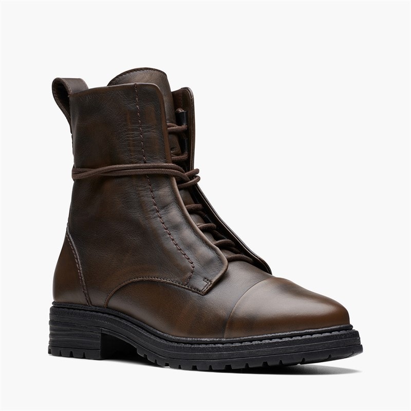 Clarks Womens Rixley Lace Up Boots Dark Brown Leather - Image 2