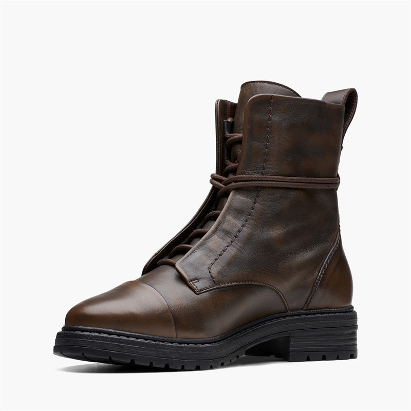 Clarks Womens Rixley Lace Up Boots Dark Brown Leather - Image 4