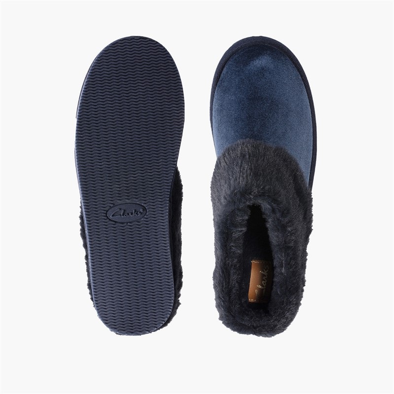 Clarks Womens Bundle Soft Mule Slippers Navy - Image 5