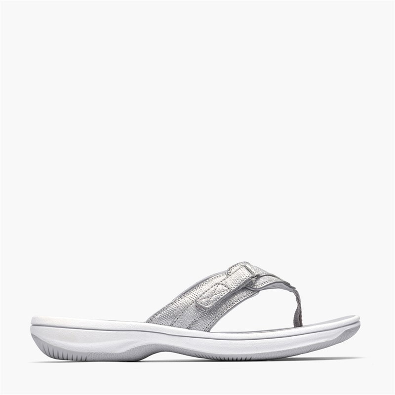 Clarks Womens Brinkley Sea Flip Flops Silver Metallic - Image 1