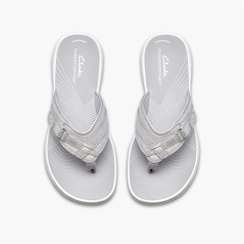 Clarks Womens Brinkley Sea Flip Flops Silver Metallic - Image 2