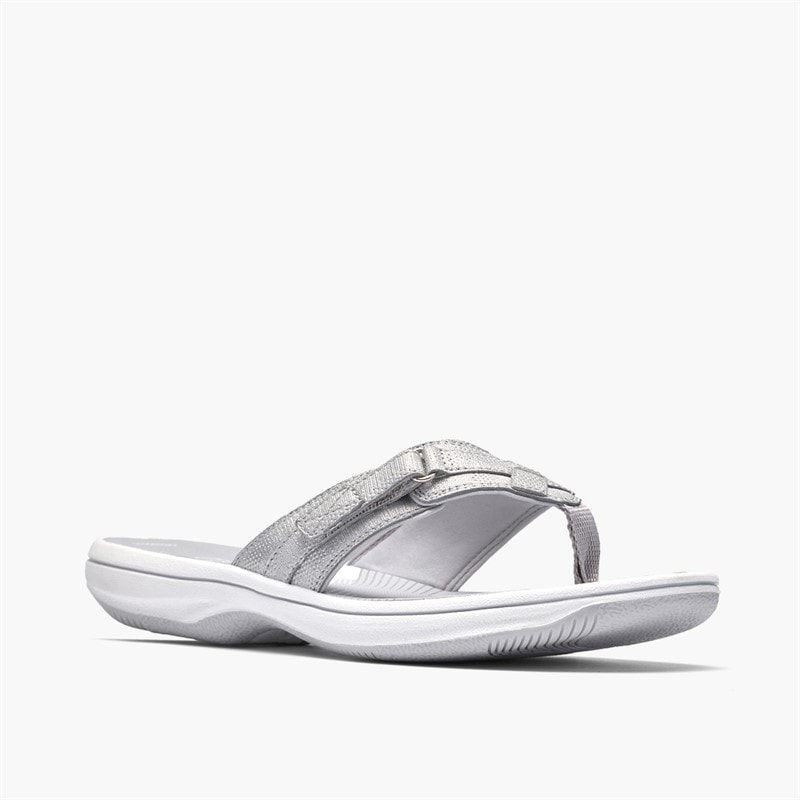 Clarks Womens Brinkley Sea Flip Flops Silver Metallic - Image 4