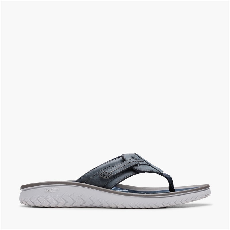 Clarks Mens Wesley Sun Flip Flops Navy Leather