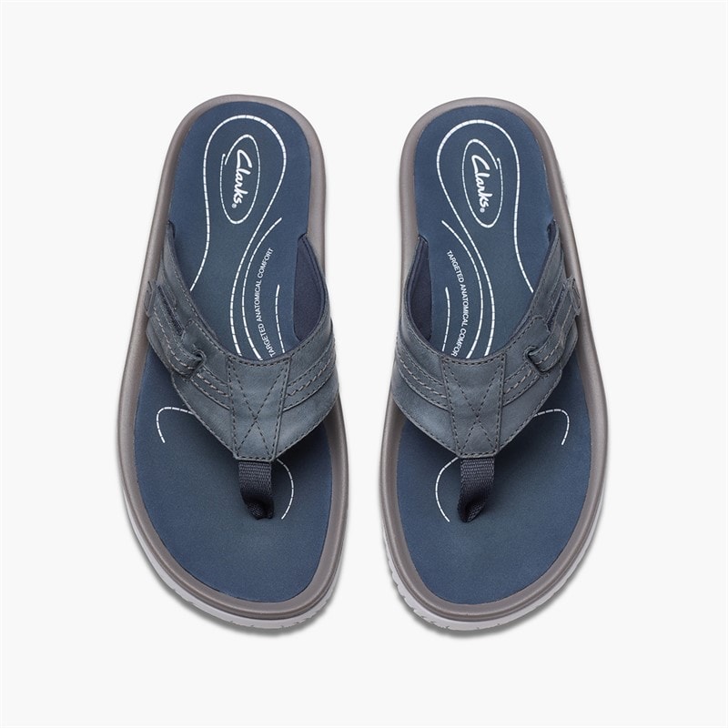 Clarks Mens Wesley Sun Flip Flops Navy Leather - Image 2