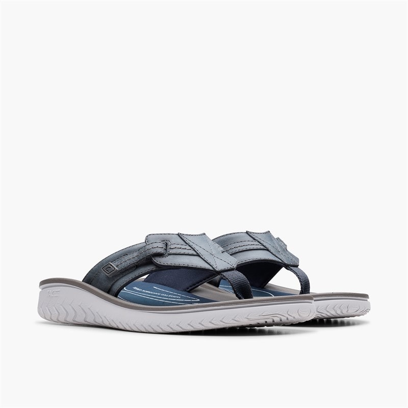 Clarks Mens Wesley Sun Flip Flops Navy Leather - Image 4