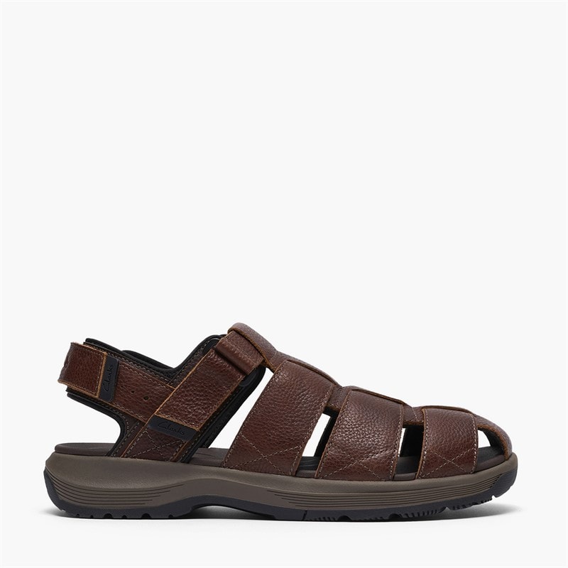 Clarks Mens Guideview Cove Fisherman Sandals Dark Brown Leather - Image 1