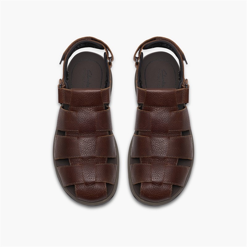 Clarks Mens Guideview Cove Fisherman Sandals Dark Brown Leather - Image 2