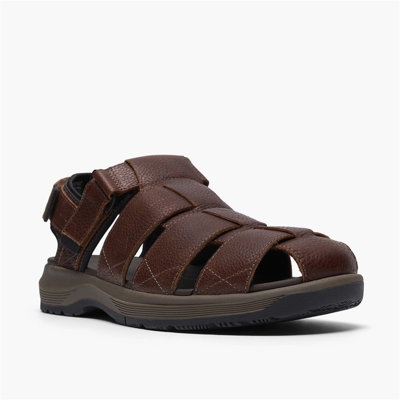 Clarks Mens Guideview Cove Fisherman Sandals Dark Brown Leather - Image 4