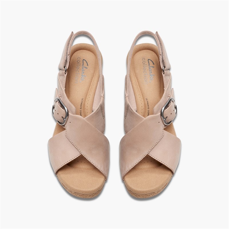 Clarks Womens Giselle Dove Wedge Sandals Sand Nubuck - Image 2