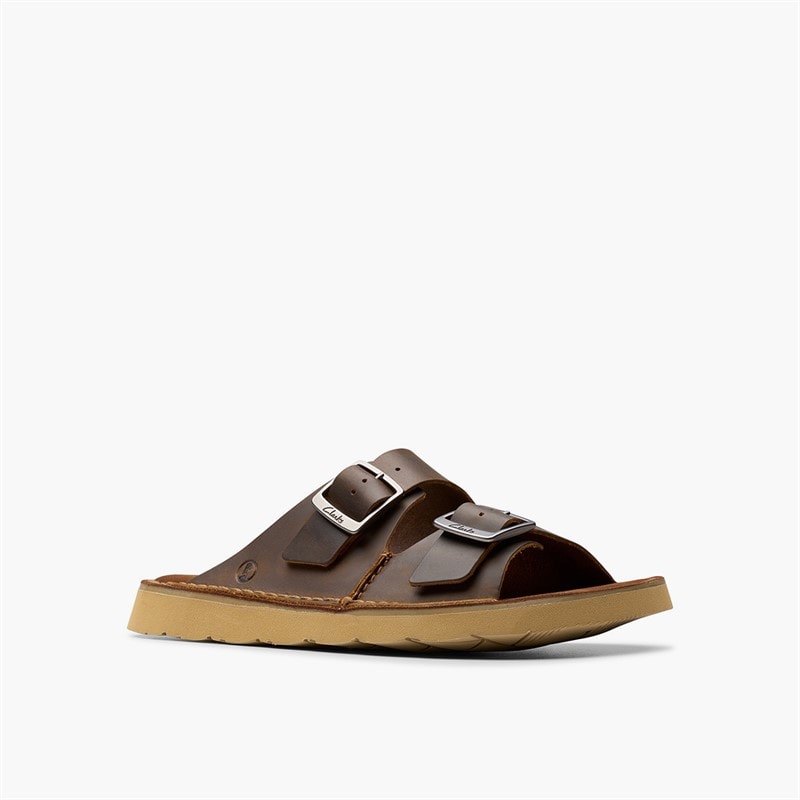 Clarks Mens Solsbury Dual Strap Sandals Beeswax Leather - Image 2