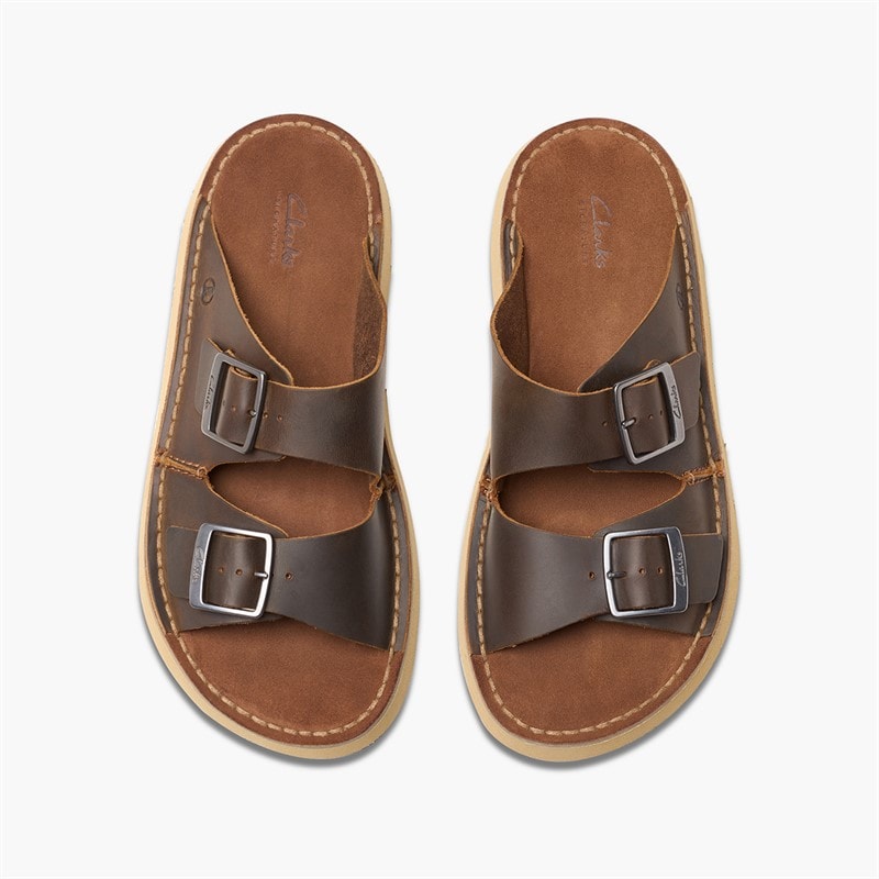 Clarks Mens Solsbury Dual Strap Sandals Beeswax Leather - Image 4