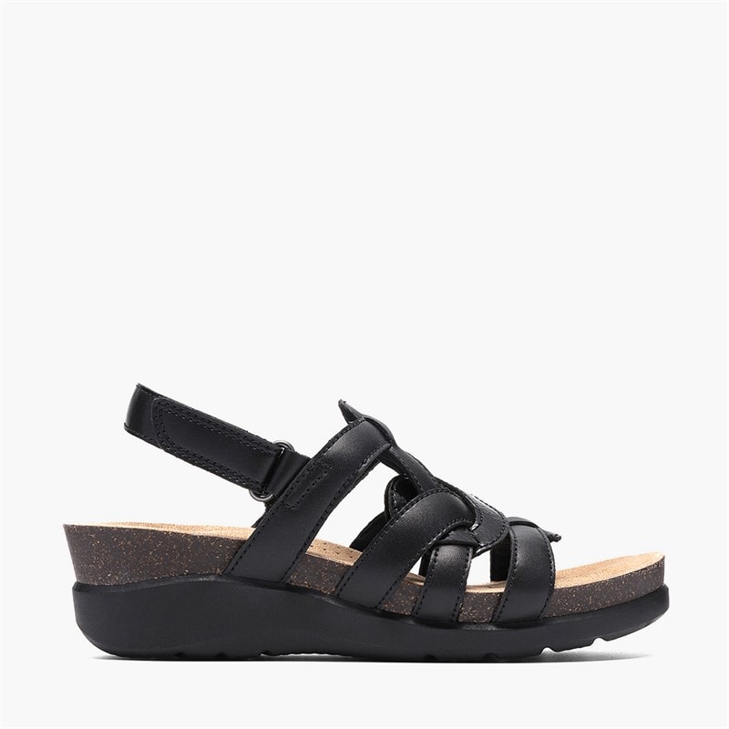 Clarks Womens Calenne Gracie Wedge Sandals Black Combi