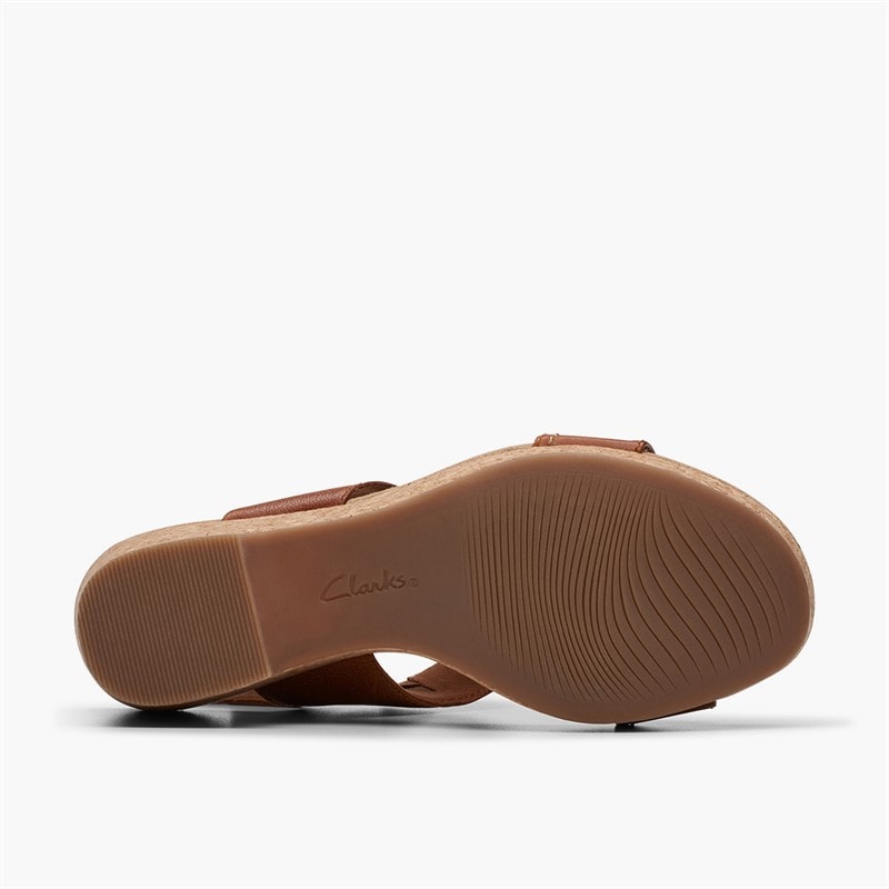 Clarks Womens Giselle Style Wedge Sandals Tan Leather - Image 3