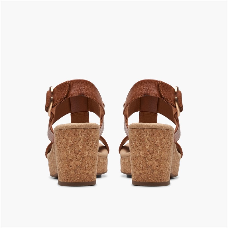 Clarks Womens Giselle Style Wedge Sandals Tan Leather - Image 5