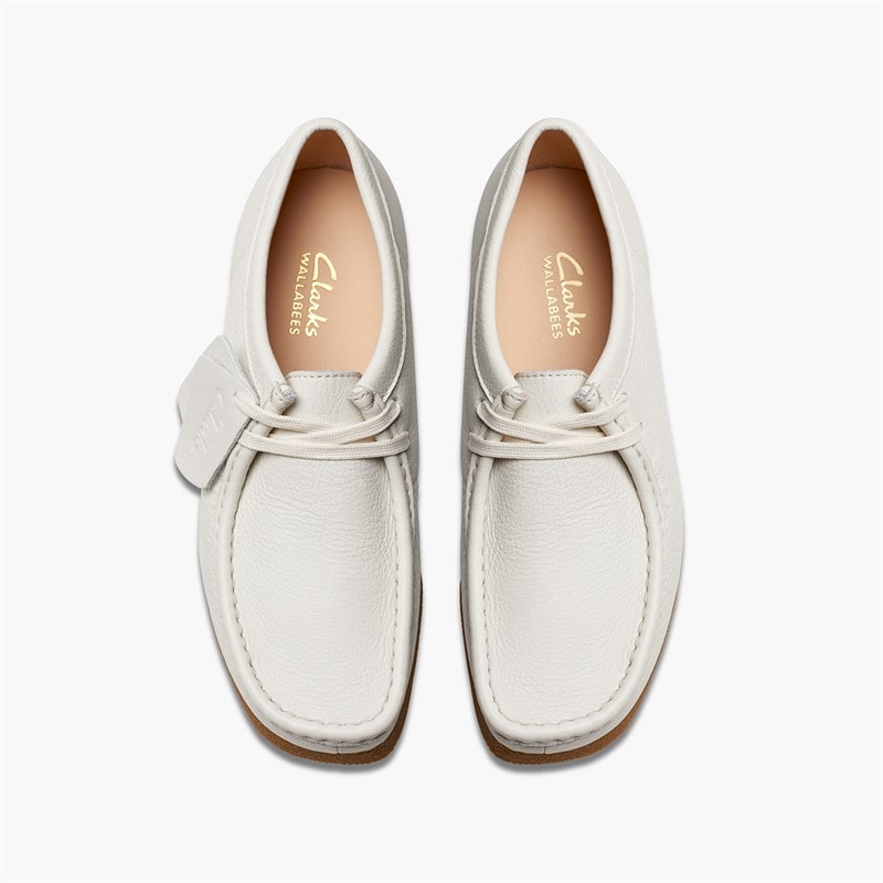 Clarks Womens Wallabee EVO Shoes Off White Leather - Image 2
