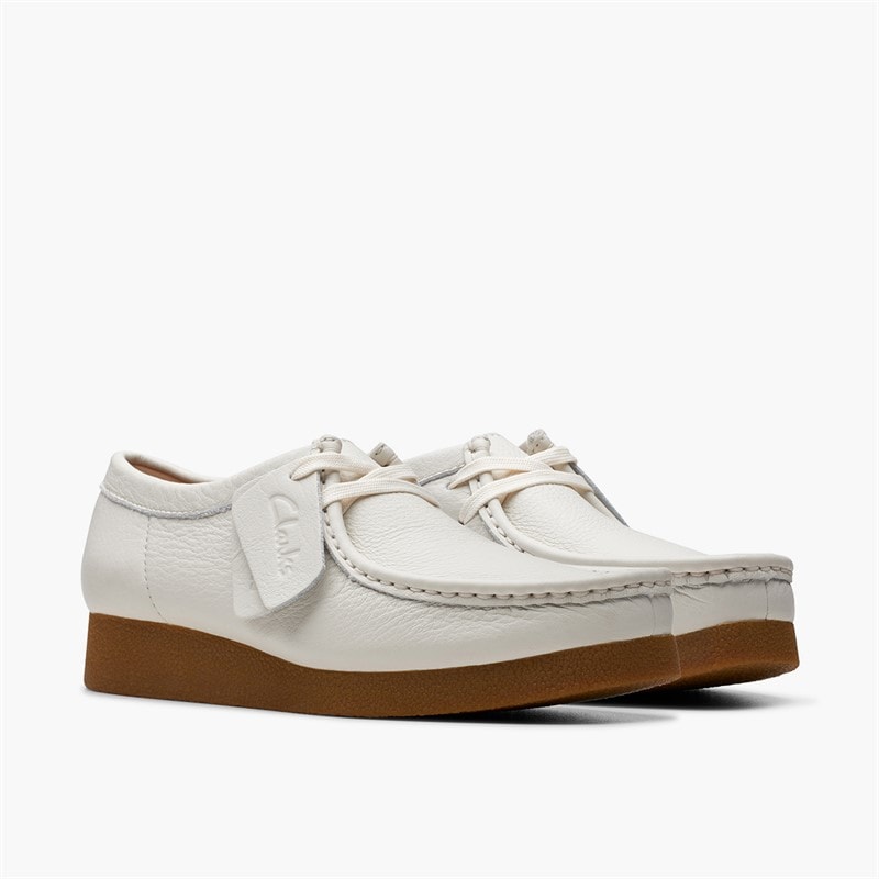 Clarks Womens Wallabee EVO Shoes Off White Leather - Image 4