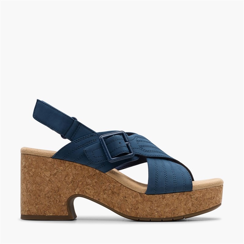 Clarks Womens Nerisa West Wedge Sandals Navy Nubuck