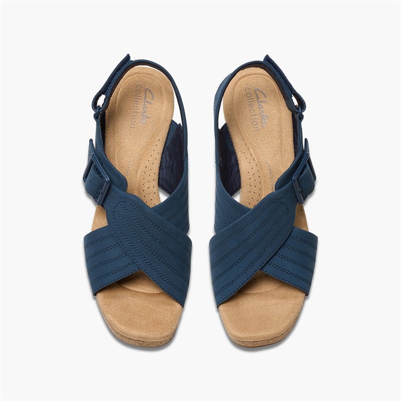 Clarks Womens Nerisa West Wedge Sandals Navy Nubuck - Image 2