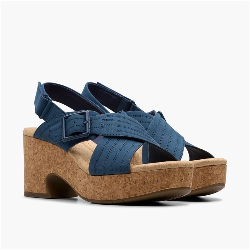 Clarks Womens Nerisa West Wedge Sandals Navy Nubuck - Image 4