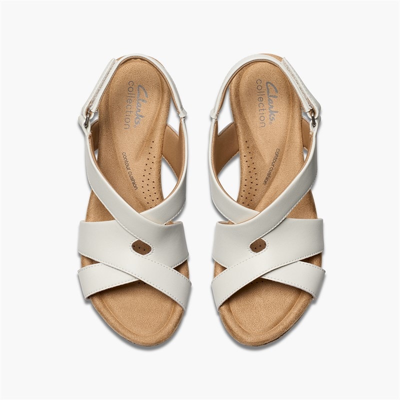 Clarks Womens Rose Style Wedge Sandals White Leather - Image 2