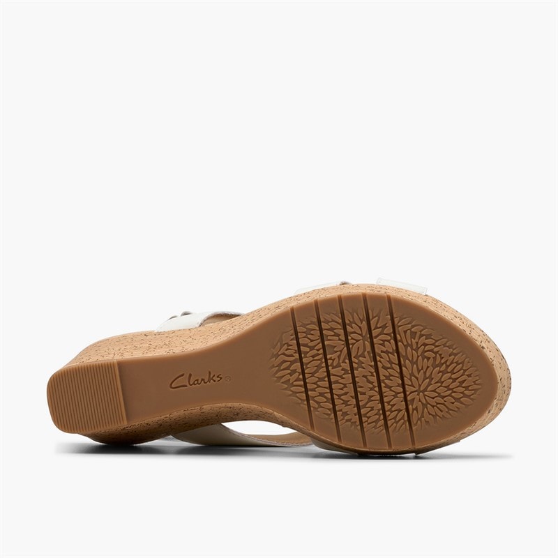 Clarks Womens Rose Style Wedge Sandals White Leather - Image 3